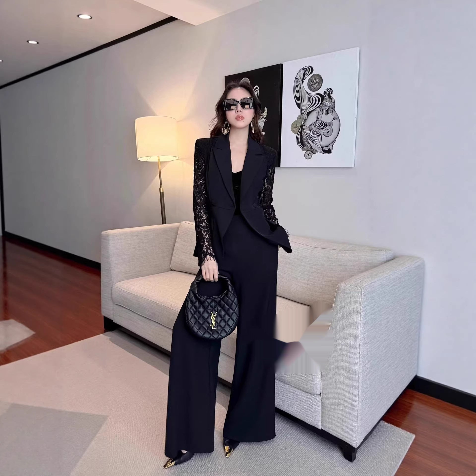 Spring Solid Color Lace Patchwork Suit Set (see size chart under more details)